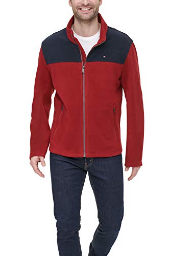 Tommy Hilfiger Herren Klassische Polar Reißverschluss vorne Fleecejacke, Marineblau/rot, M von Tommy Hilfiger