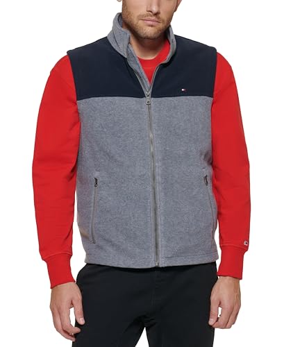Tommy Hilfiger Herren Leichte Polarfleece Fleece-Weste, Marineblau/Hellgrau, X-Large von Tommy Hilfiger