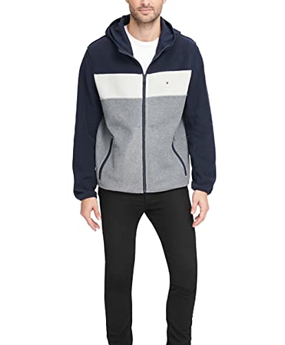 Tommy Hilfiger Herren Polarfleecejacke mit Kapuze Fleecejacke, Marineblau/Weiß/Hellgrau, XXL von Tommy Hilfiger