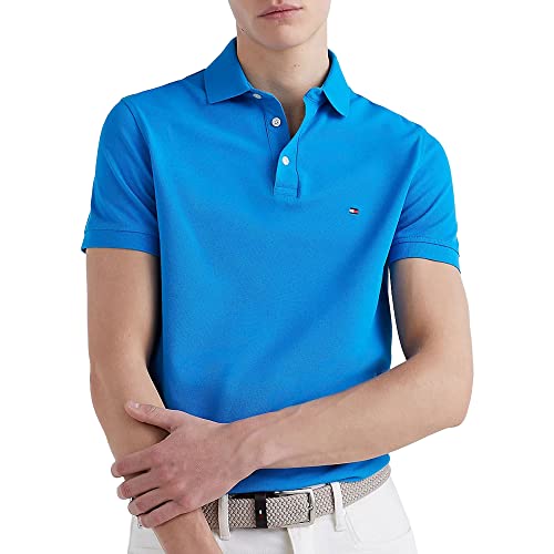 Tommy Hilfiger Herren 1985 Slim Polohemd, Shocking Blue, S von Tommy Hilfiger