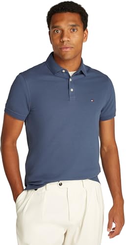 Tommy Hilfiger Herren Poloshirt Kurzarm 1985 Slim Fit, Blau (Aegean Sea), XS von Tommy Hilfiger