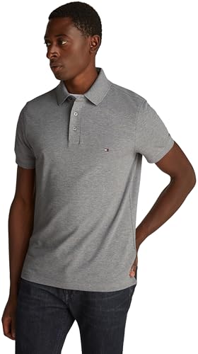 Tommy Hilfiger Herren Poloshirt Kurzarm 1985 Slim Fit, Grau (Medium Grey Heather), XL von Tommy Hilfiger