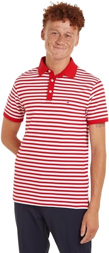 Tommy Hilfiger Herren Poloshirt Kurzarm 1985 Slim Slim Fit, Mehrfarbig (Primary Red / White), L von Tommy Hilfiger