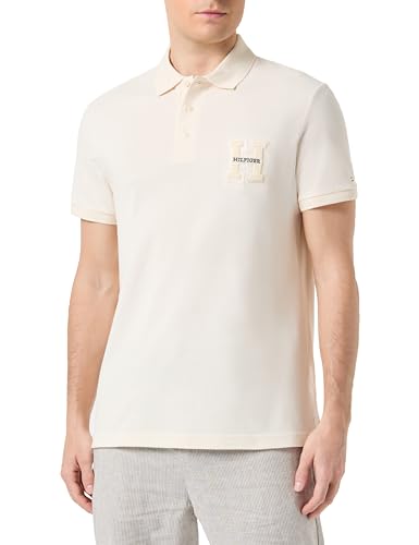 Tommy Hilfiger Herren Poloshirt Kurzarm Boucle Embro Regular Fit, Weiß (Calico), S von Tommy Hilfiger