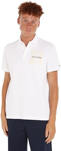 Tommy Hilfiger Herren Poloshirt Kurzarm Boucle Embro Regular Fit, Weiß (White), M von Tommy Hilfiger