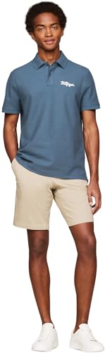 Tommy Hilfiger Herren Poloshirt Kurzarm Chainstitch Regular Regular Fit, Blau (Aegean Sea), XS von Tommy Hilfiger