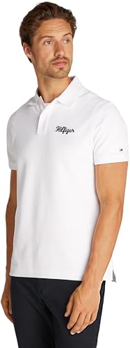 Tommy Hilfiger Herren Poloshirt Kurzarm Chainstitch Regular Regular Fit, Weiß (White), XS von Tommy Hilfiger