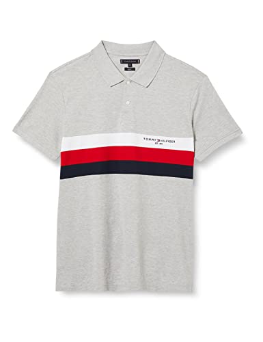 Tommy Hilfiger Herren Poloshirt Kurzarm Chest Colourblock Slim Fit, Grau (Light Grey Heather), M von Tommy Hilfiger