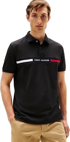 Tommy Hilfiger Herren Poloshirt Kurzarm Chest Insert Regular Fit, Schwarz (Black), XS von Tommy Hilfiger