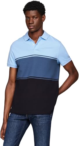 Tommy Hilfiger Herren Poloshirt Kurzarm Colorblock Regular Fit, Blau (Aegean Sea), XS von Tommy Hilfiger
