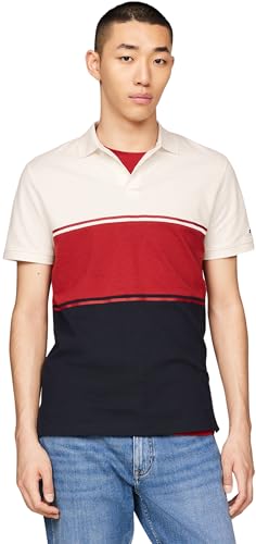 Tommy Hilfiger Herren Poloshirt Kurzarm Colorblock Regular Fit, Rot (Dark Magma), XXL von Tommy Hilfiger
