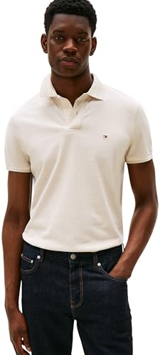 Tommy Hilfiger Herren Poloshirt Kurzarm Contrast Collar Block Regular Fit, Beige (Heathered Oatmilk), L von Tommy Hilfiger