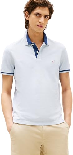 Tommy Hilfiger Herren Poloshirt Kurzarm Contrast Collar Block Regular Fit, Blau (Heathered Blue Bros B0802), XXL von Tommy Hilfiger