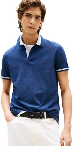 Tommy Hilfiger Herren Poloshirt Kurzarm Contrast Collar Block Regular Fit, Blau (Preppy Navy Heather B8465), L von Tommy Hilfiger