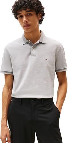 Tommy Hilfiger Herren Poloshirt Kurzarm Contrast Collar Block Regular Fit, Grau (Light Grey Heather), XXL von Tommy Hilfiger