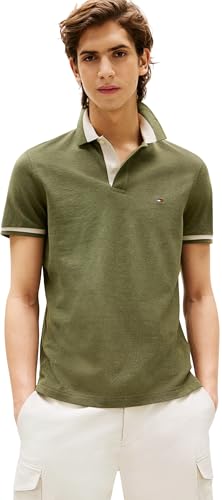 Tommy Hilfiger Herren Poloshirt Kurzarm Contrast Collar Block Regular Fit, Grün (Battle Green Heather B6894), L von Tommy Hilfiger