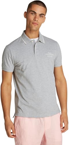 Tommy Hilfiger Herren Poloshirt Kurzarm Left Chest Graphic Regular Fit, Grau (Light Grey Melange), 3XL von Tommy Hilfiger