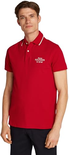 Tommy Hilfiger Herren Poloshirt Kurzarm Left Chest Graphic Regular Fit, Mehrfarbig (Medium Red), L von Tommy Hilfiger