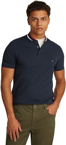 Tommy Hilfiger Herren Poloshirt Kurzarm Mao Tipped Slim Fit, Blau (Desert Sky), XXL von Tommy Hilfiger