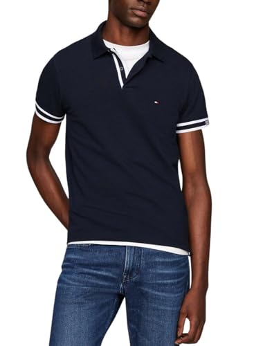 Tommy Hilfiger Herren Poloshirt Kurzarm Monotype Cuff Slim Fit, Blau (Desert Sky), M von Tommy Hilfiger