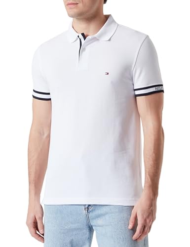 Tommy Hilfiger Herren Poloshirt Kurzarm Monotype Cuff Slim Fit, Weiß (White), M von Tommy Hilfiger