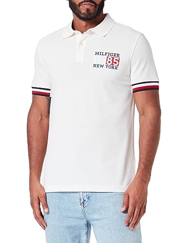 Tommy Hilfiger Herren Poloshirt Kurzarm New York Flag Slim Fit, Beige (Ancient White), XS von Tommy Hilfiger