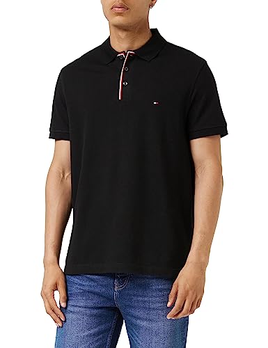 Tommy Hilfiger Herren Poloshirt Kurzarm Placket Regular Fit, Schwarz (Black), L von Tommy Hilfiger