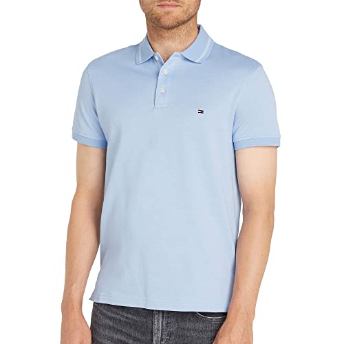 Tommy Hilfiger Herren Poloshirt Kurzarm Pretwist Mouline Slim Fit, Blau (Vessel Blue/White Moulin), S von Tommy Hilfiger