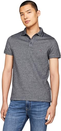 Tommy Hilfiger Herren Poloshirt Kurzarm Pretwist Mouline Slim Fit Polo Slim Fit, Blau (Desert Sky / White), S von Tommy Hilfiger