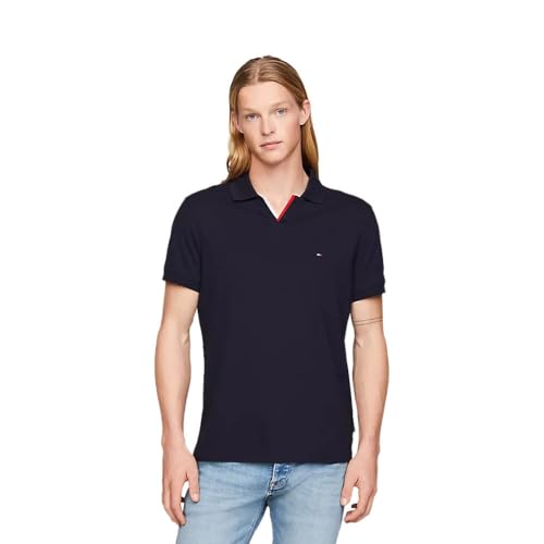 Tommy Hilfiger Herren Poloshirt Kurzarm Rwb Tipped V Collar Reg Polo Regular Fit, Blau (Desert Sky), L von Tommy Hilfiger