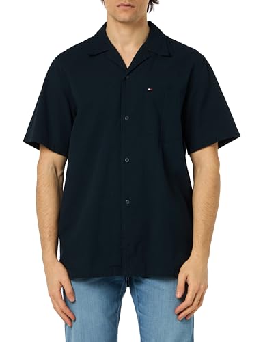 Tommy Hilfiger Herren Poloshirt Kurzarm Seersucker Solid Shirt Basic, Blau (Desert Sky), XS von Tommy Hilfiger
