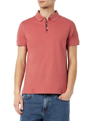 Tommy Hilfiger Herren Poloshirt Kurzarm Slim Fit mit Reißverschluss, Rot (Dockside Red), L von Tommy Hilfiger