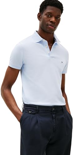 Tommy Hilfiger Herren Poloshirt Kurzarm 1985 Slim Fit, Blau (Breezy Blue), 3XL von Tommy Hilfiger
