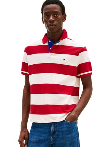 Tommy Hilfiger Herren Poloshirts Kurzarm Casual Regular Fit mit Rugby Stripe Designs, Mittelrot/Elfenbeinblütenblatt, X-Klein Tommy Hilfiger Herren Poloshirts Kurzarm Casual Regular Fit mit Rugby Stripe Designs, Mittelrot/Elfenbeinblütenblatt, X-Klein von Tommy Hilfiger