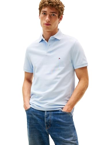 Tommy Hilfiger Herren Poloshirts Kurzarm in Regular Fit mit Stretch und Bio-Piqué-Baumwolle, Breezy Blue, Klein von Tommy Hilfiger