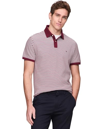 Tommy Hilfiger Herren Poloshirts Kurzarm in Regular Fit mit Stretch und Bio-Piqué-Baumwolle, Deep Rouge/White, XX-Large von Tommy Hilfiger