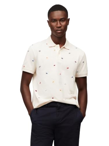 Tommy Hilfiger Herren Poloshirts Kurzarm in Regular Fit mit Stretch und Bio-Piqué-Baumwolle, Elfenbeinfarbenes Blütenblatt, XL von Tommy Hilfiger