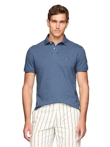 Tommy Hilfiger Herren Poloshirts Kurzarm in Regular Fit mit Stretch und Bio-Piqué-Baumwolle, Faded Indigo Heather, XL von Tommy Hilfiger
