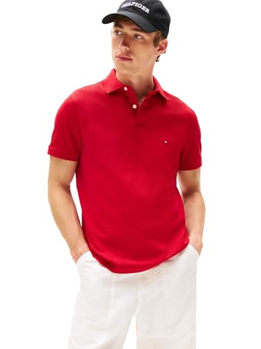 Tommy Hilfiger Herren Poloshirts Kurzarm in Regular Fit mit Stretch und Bio-Piqué-Baumwolle, Mittelrot, L von Tommy Hilfiger