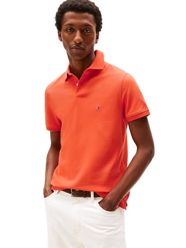 Tommy Hilfiger Herren Poloshirts Kurzarm in Regular Fit mit Stretch und Bio-Piqué-Baumwolle, Orange (Brilliant Orange), L von Tommy Hilfiger