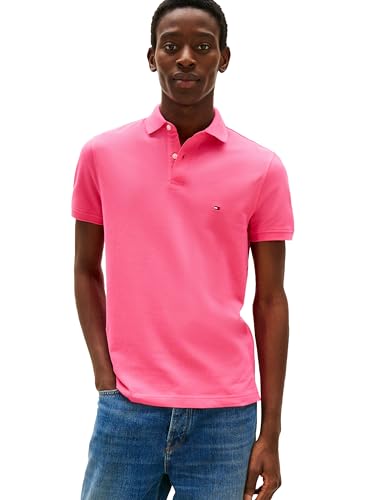 Tommy Hilfiger Herren Poloshirts Kurzarm in Regular Fit mit Stretch und Bio-Piqué-Baumwolle, Rosa Alarm, XX-Large von Tommy Hilfiger