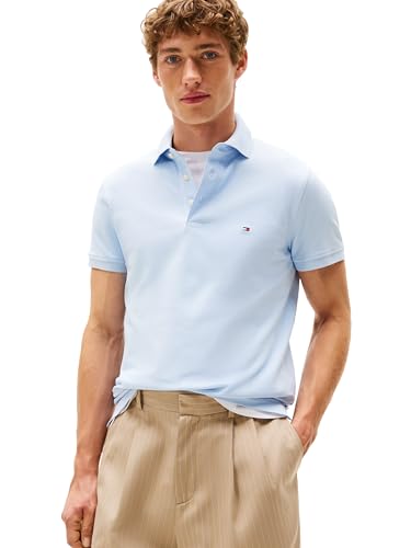 Tommy Hilfiger Herren Poloshirts Kurzarm in Slim Fit mit Stretch und Bio-Piqué-Baumwolle, Breezy Blue, XL von Tommy Hilfiger
