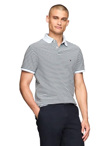 Tommy Hilfiger Herren Poloshirts Kurzarm in Slim Fit mit Stretch und Bio-Piqué-Baumwolle, Breezy Blue/Desert Sky, Klein von Tommy Hilfiger