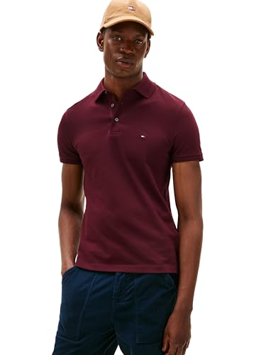 Tommy Hilfiger Herren Poloshirts Kurzarm in Slim Fit mit Stretch und Bio-Piqué-Baumwolle, Burgunderrot, Mittel von Tommy Hilfiger