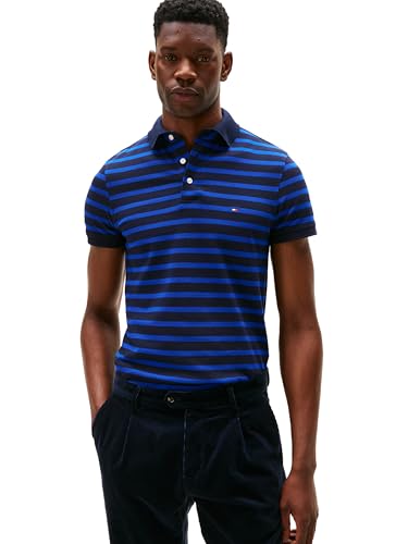 Tommy Hilfiger Herren Poloshirts Kurzarm in Slim Fit mit Stretch und Bio-Piqué-Baumwolle, Desert Sky/Wedge Blue, Mittel von Tommy Hilfiger