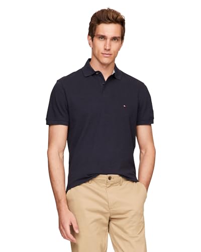 Tommy Hilfiger Herren Poloshirts Kurzarm in Slim Fit mit Stretch und Bio-Piqué-Baumwolle, Desert Sky Heather, Mittel von Tommy Hilfiger