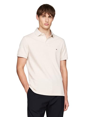 Tommy Hilfiger Herren Poloshirts Kurzarm in Slim Fit mit Stretch und Bio-Piqué-Baumwolle, Heathered Oatmilk, Mittel von Tommy Hilfiger