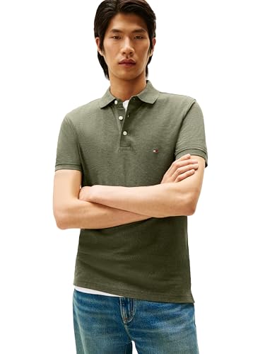 Tommy Hilfiger Herren Poloshirts Kurzarm in Slim Fit mit Stretch und Bio-Piqué-Baumwolle, Utility Olive Heather, L von Tommy Hilfiger