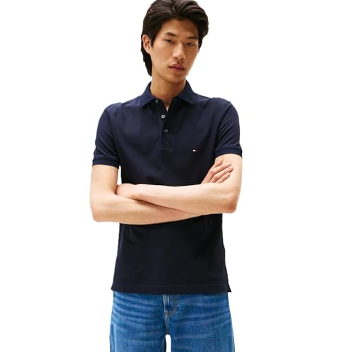 Tommy Hilfiger Herren Poloshirts Kurzarm in Slim Fit mit Stretch und Bio-Piqué-Baumwolle, Wüstenhimmel, XX-Large von Tommy Hilfiger