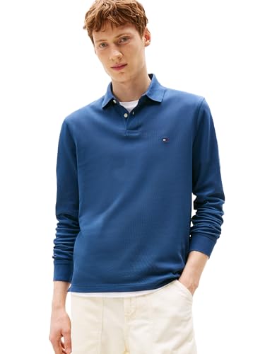 Tommy Hilfiger Herren Poloshirts Langarm in Regular Fit mit Stretch und Bio-Piqué-Baumwolle, Ägäis, L von Tommy Hilfiger